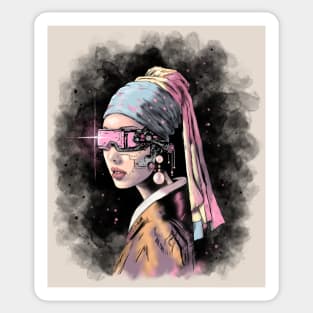 Cyber-Girl with a Pearl Earring Sticker